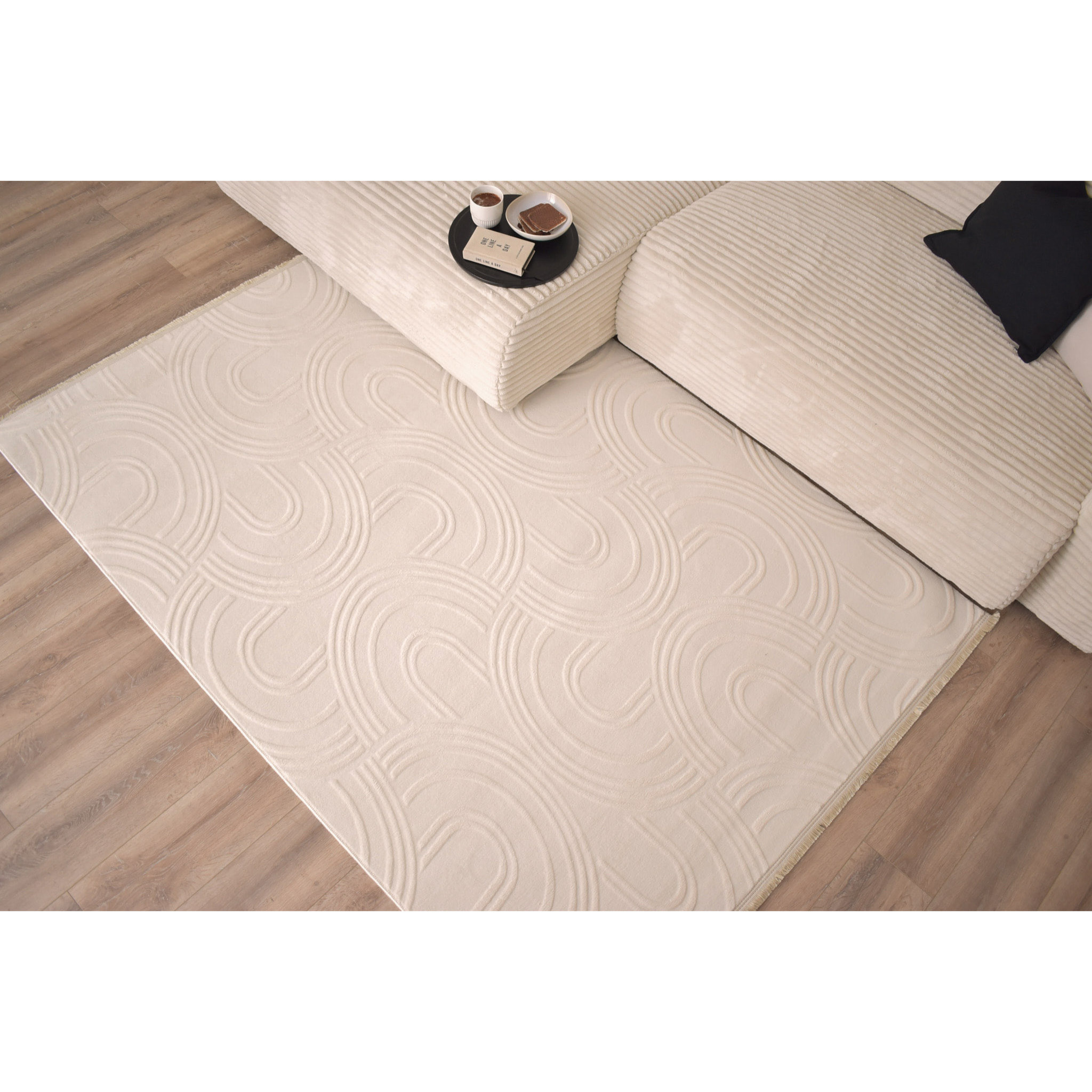 Tapis Oppo 1017 crème 200x290cm - Motif en relief - Lavable en machine