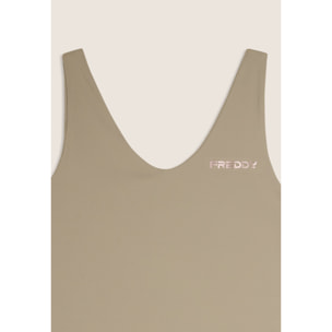 Canotta cropped slim fit con scollo a V in jersey quick dry