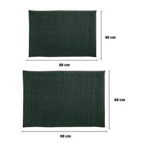 Lot de 2 Tapis de bain Microfibre CHENILLE Vert Foncé 40x60 et 60x90cm MSV