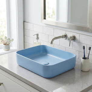 Vasque à poser rectangulaire en céramique 50 x 39 cm - bleu mat - sans trop-plein - SAT Infinitio
