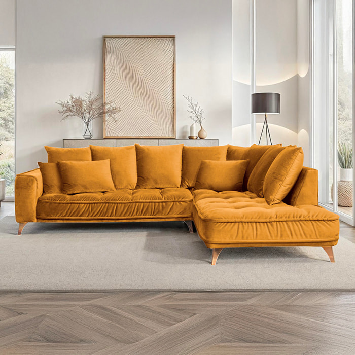 Canapé d'Angle Droit Velours Altamo, 4 Places, Housse Déhoussable, Style Scandinave