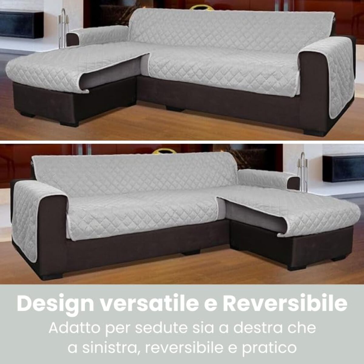 INTRECCI Copridivano 4 Posti con Penisola, Copridivano con Braccioli, Penisola Destra e Sinistra, Telo Copridivano Angolare, Impermeabile, Protegge da Macchie, Facile da Lavare. Colore: Grigio Chiaro