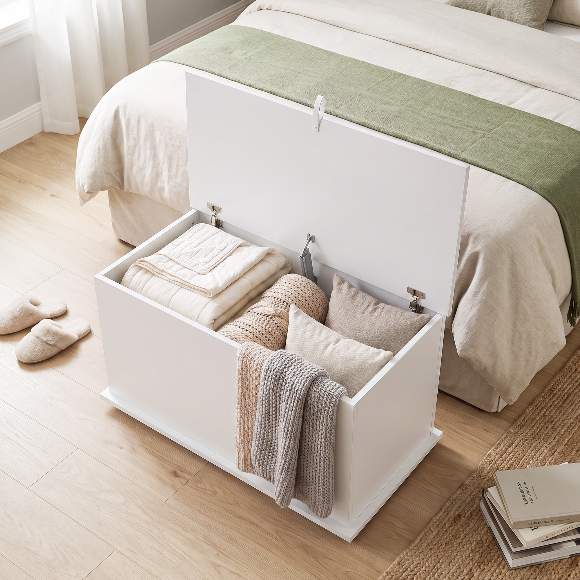 Coffre malle de rangement coffre à jouets dim. 80L x 40l x 45H cm blanc