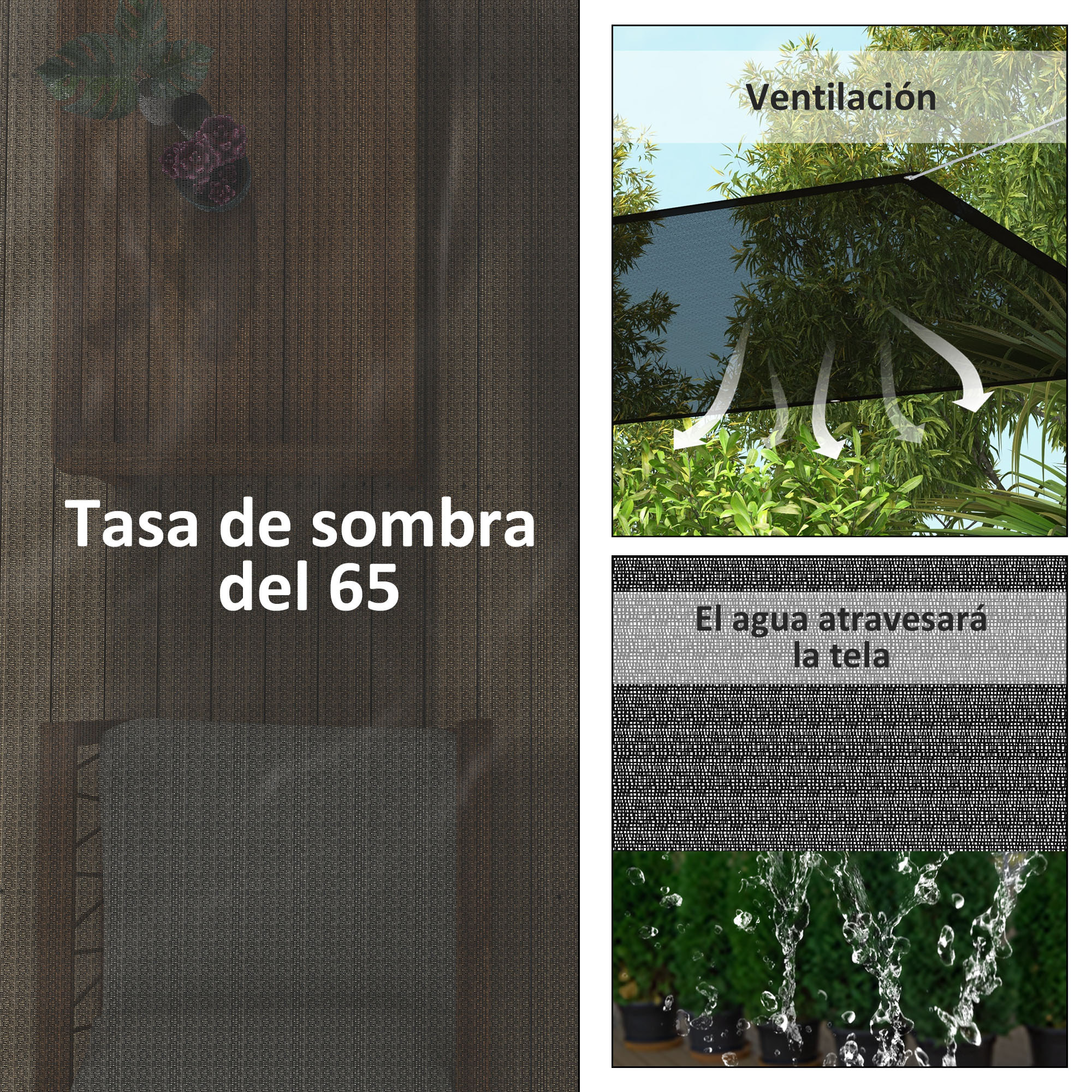 Outsunny Toldo Vela de Sombra Rectangular 3x2 m Toldo de Jardín Protección Solar 65% Transpirable y Anticongelante para Patio Terraza Balcón Negro