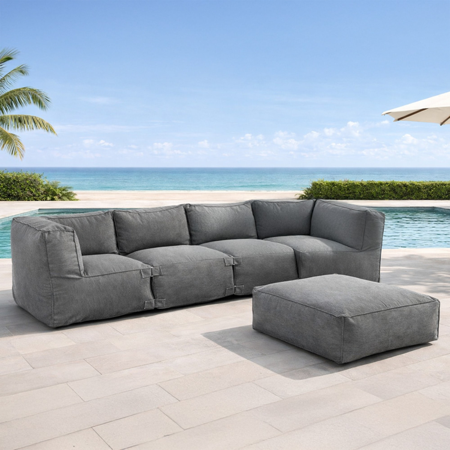 VERONE Salon de jardin modulable 5 places gris en tissu déperlant