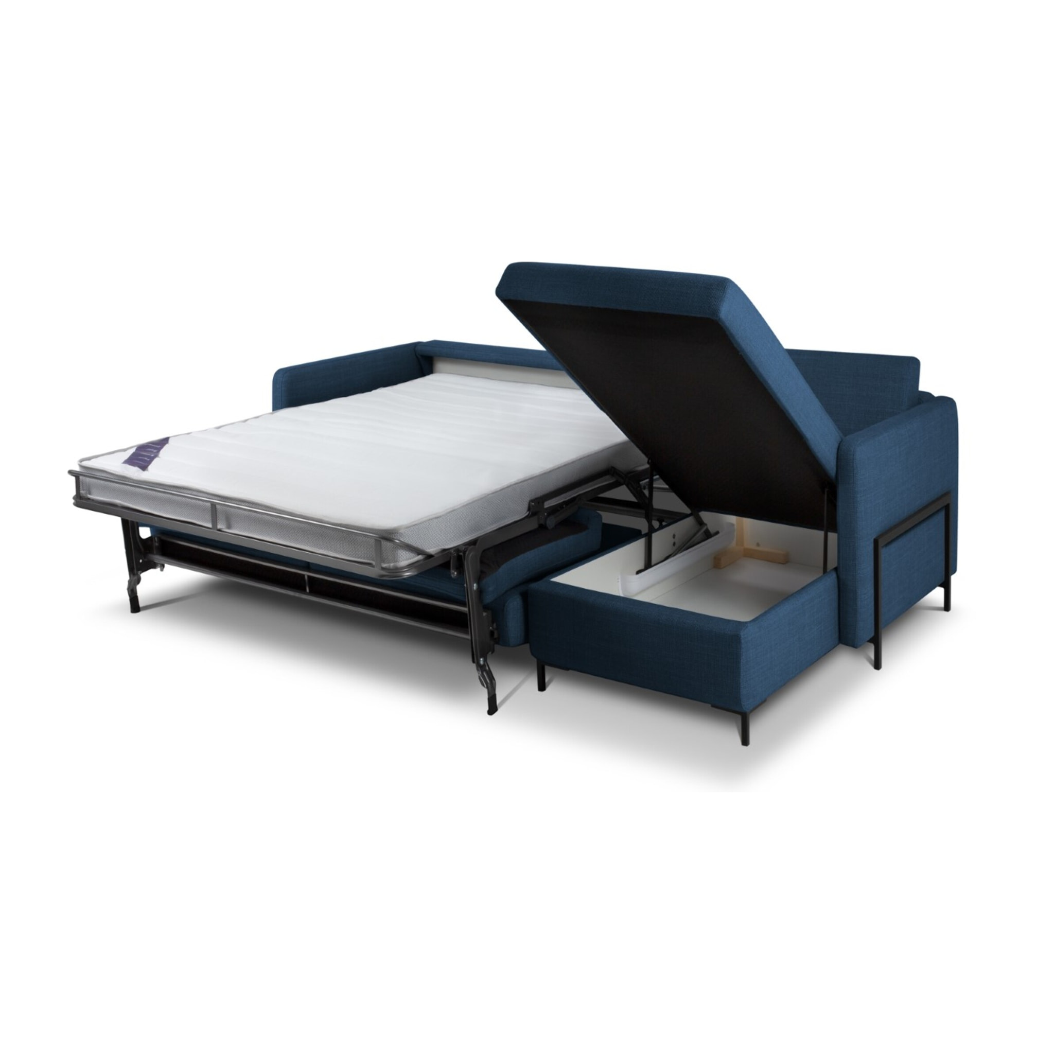 Canapé d'angle droit convertible avec coffre de rangement "Yanis" 4 places en tissu structurel bleu