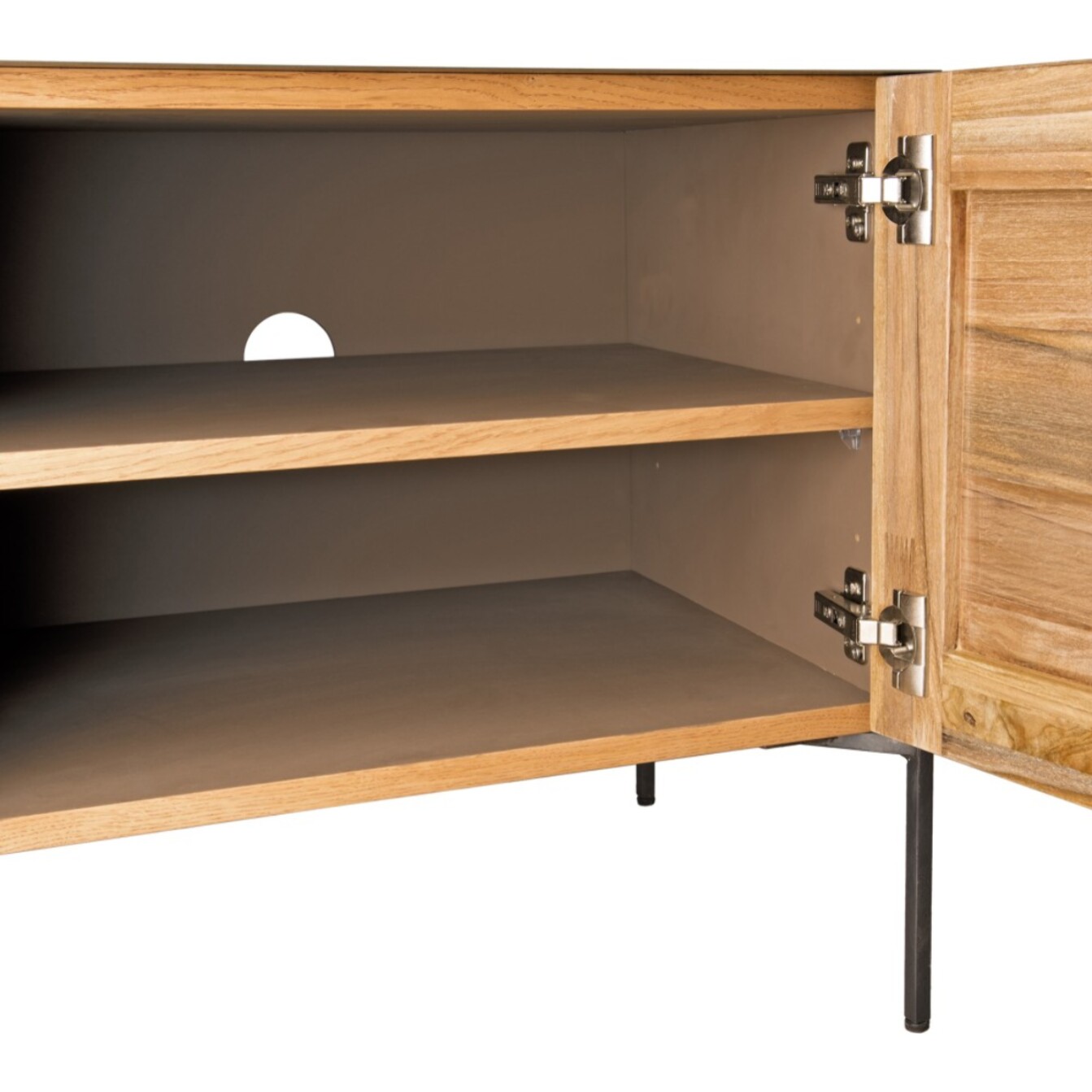 MAXENCE - Meuble TV 2 portes 1 tiroir bois Teck recyclé métal et pieds métal gris anthracite