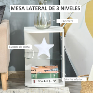 HOMCOM Mesita Auxiliar de Salón Moderna Mesilla de Noche con 3 Estantes Tablero de Cristal Mesita de Café para Sala de Estar Dormitorio 40x40x56 cm Blanco