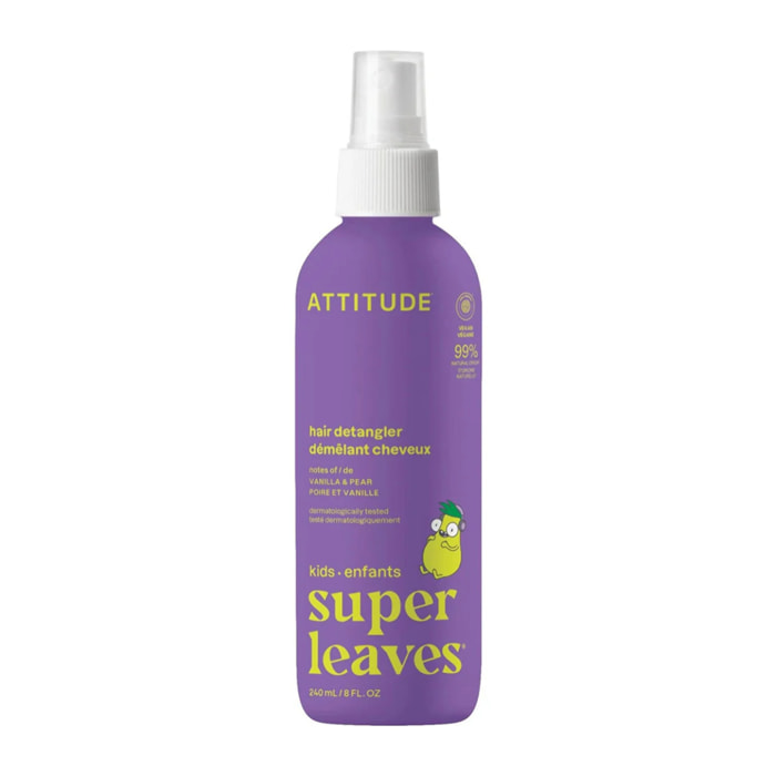 Super Leaves kids Desenredante capilar para niños Vainilla y pera Attitude 240 ml