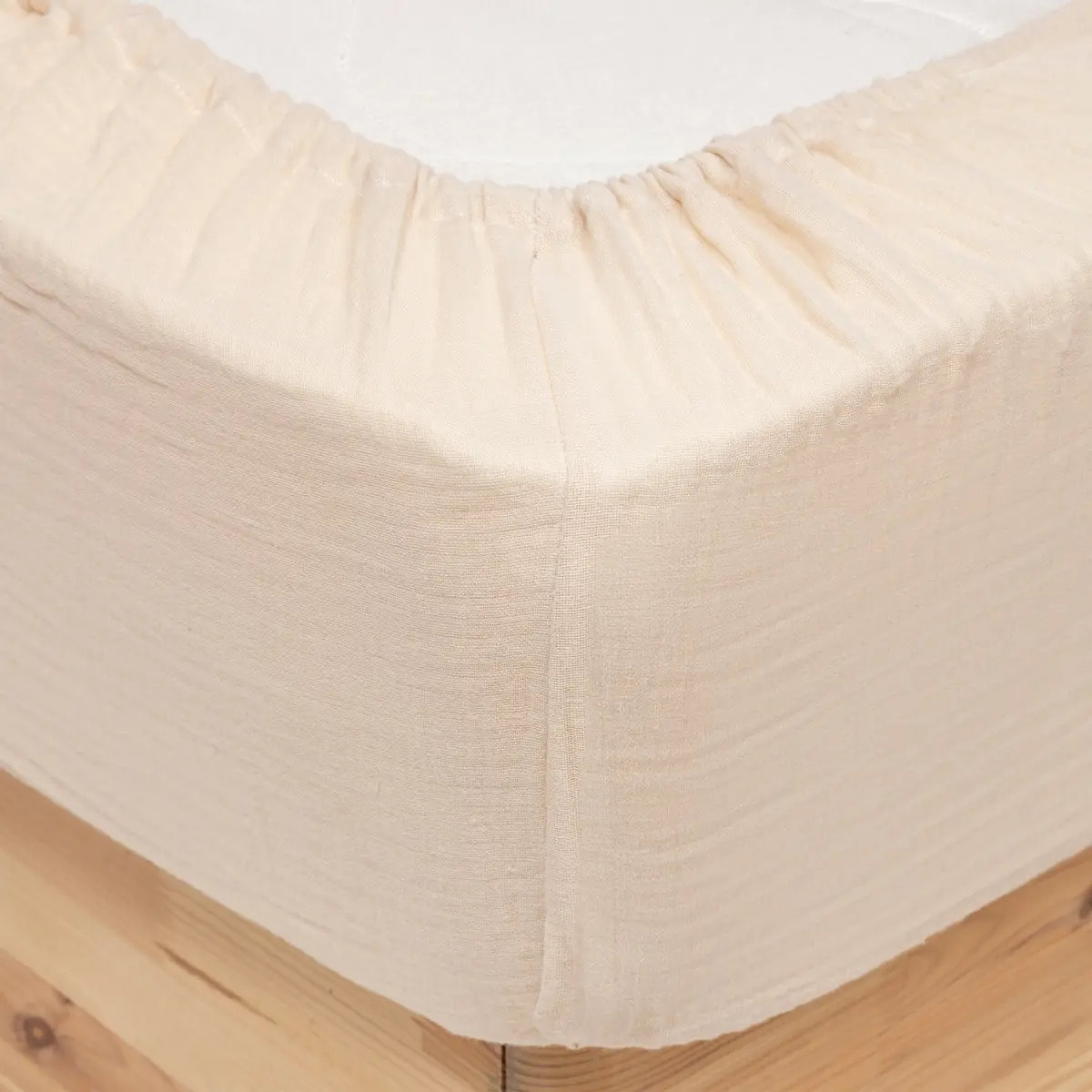 Drap housse "Flora" gaze de coton lin 160x200cm