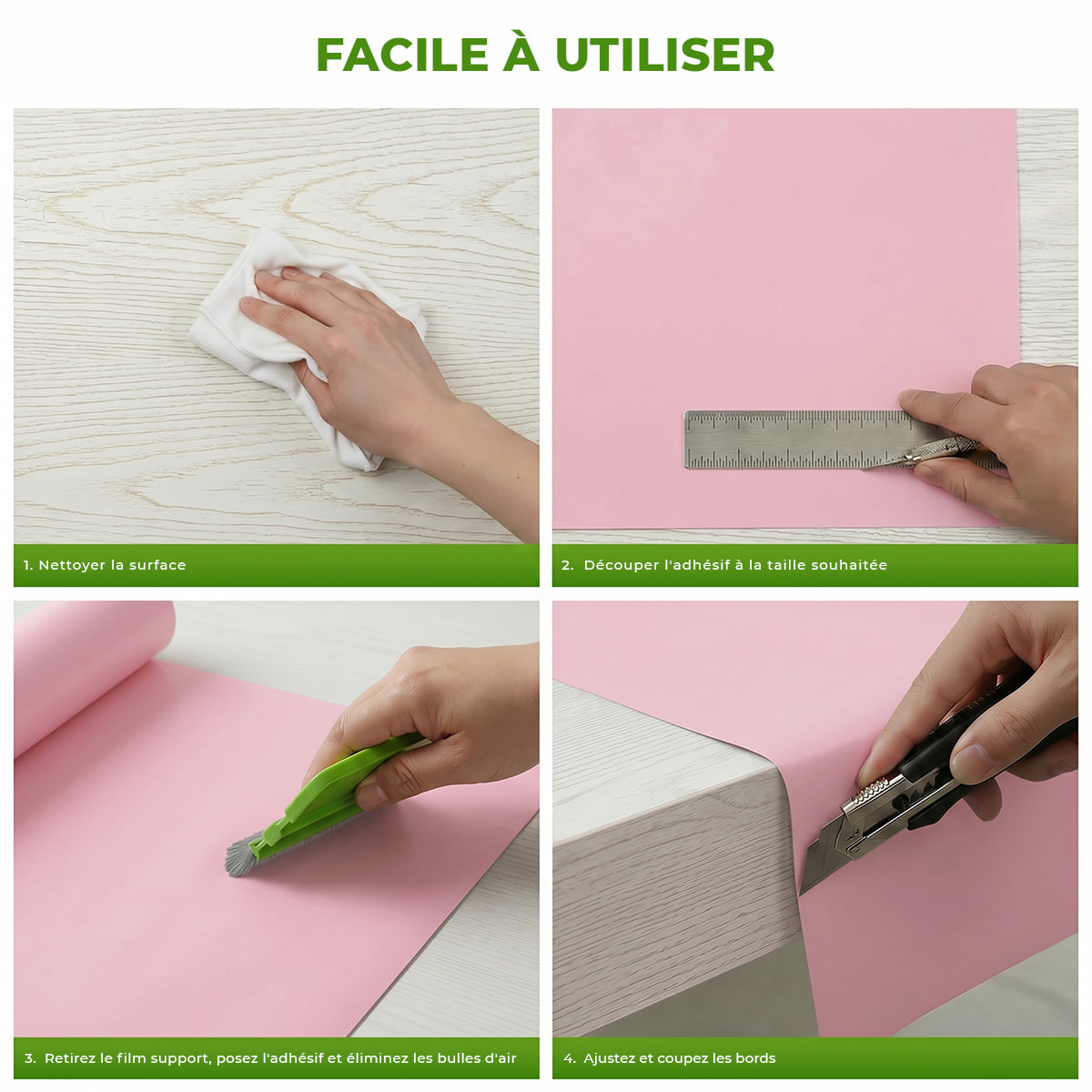Rouleau adhésif décoratif Vinyle au Mètre - Rose poudre - Sticker Lavable Imperméable Mur Cuisine Meubles