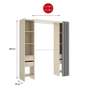 Guardaroba grande Olaf, Mobile camera da letto, Cabina armadio portabiti, Armadio appendiabiti, 180x50 h205 cm, Rovere