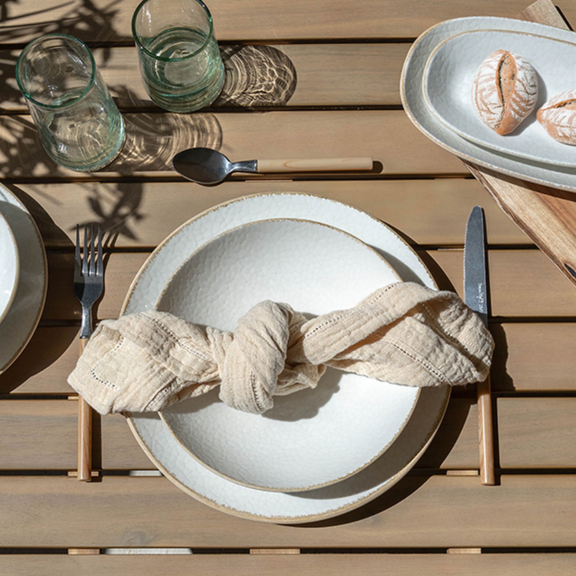 Lot de 6 assiettes creuses en porcelaine blanche et liseré beige 21cm NUANCE