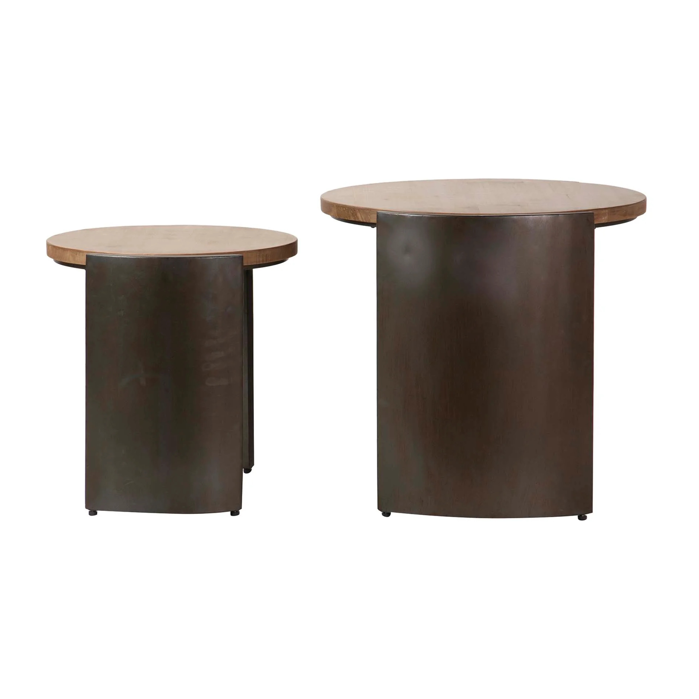 Set 2 Mesas Madera Metal 69x65x61 54x50x52 Cm