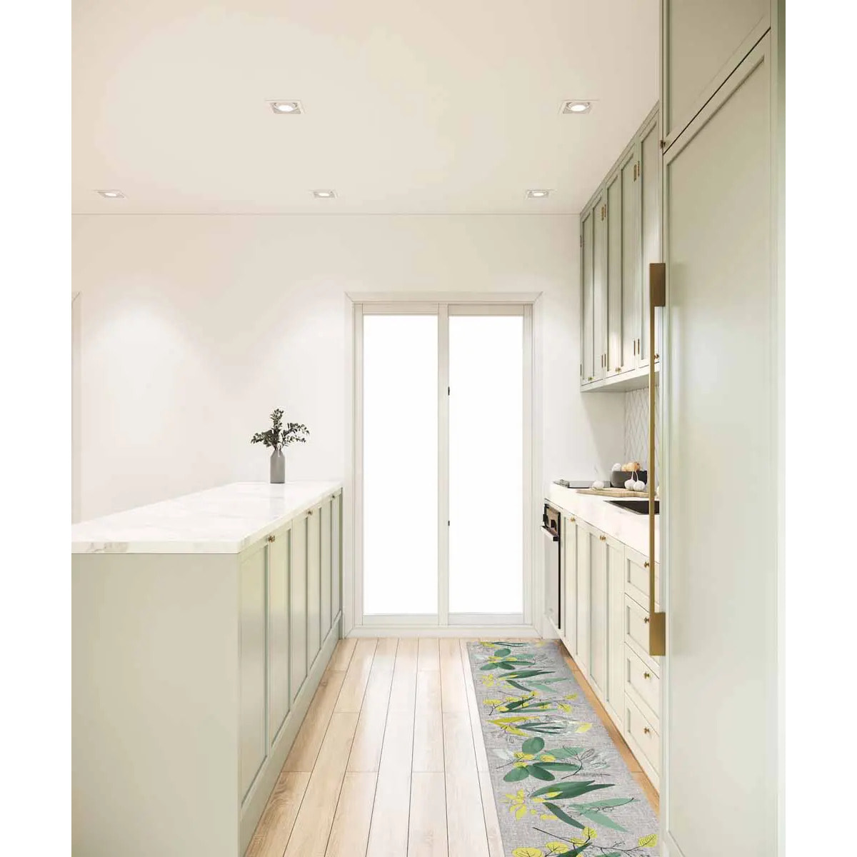 Passatoia tappeto cucina bagno ingresso multiuso, disegno foglie stile naturale