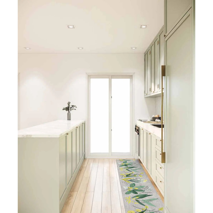 Passatoia tappeto cucina bagno ingresso multiuso, disegno foglie stile naturale