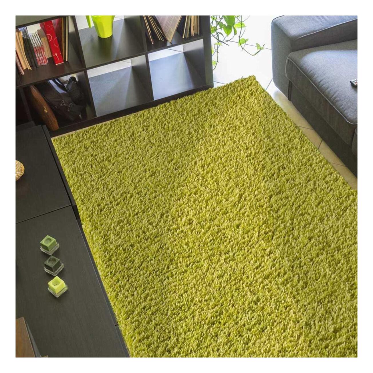 Tapis longs poils shaggy 160x230 rectangle tissé vert motif uni SIMPLE