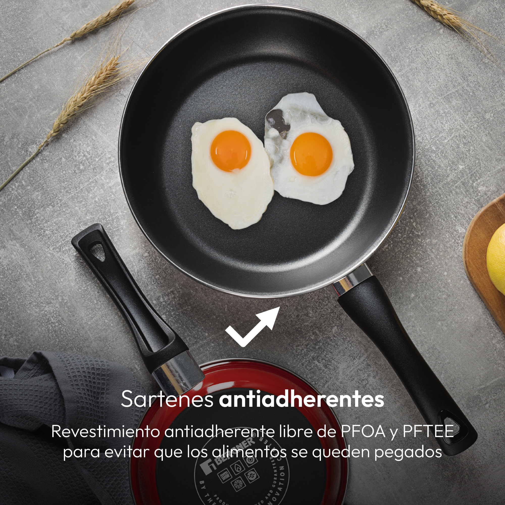 Juego de 2 Sartenes Ø20Ø26cm base roja CLASSIQUE en aluminio forjado Bergner