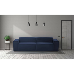 Divano fisso Simona, Divano componibile a 3 posti lineare, 100% Made in Italy, Sofà moderno da soggiorno in tessuto, Cm 260x95h70, Blu