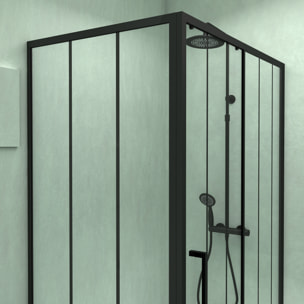 Porte Coulissante et Retour avec Sérigraphie Noire 120x80x200 cm + Receveur Blanc Effet Pierre
