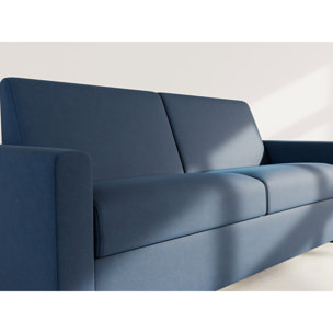 Julia - canapé lit 3 places convertible express couchage quotidien 140 cm matelas 18 cm en tissu - Bleu marine