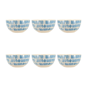 Lot de 6 bols 58cl en grès blanc et rayures bleues CORFU