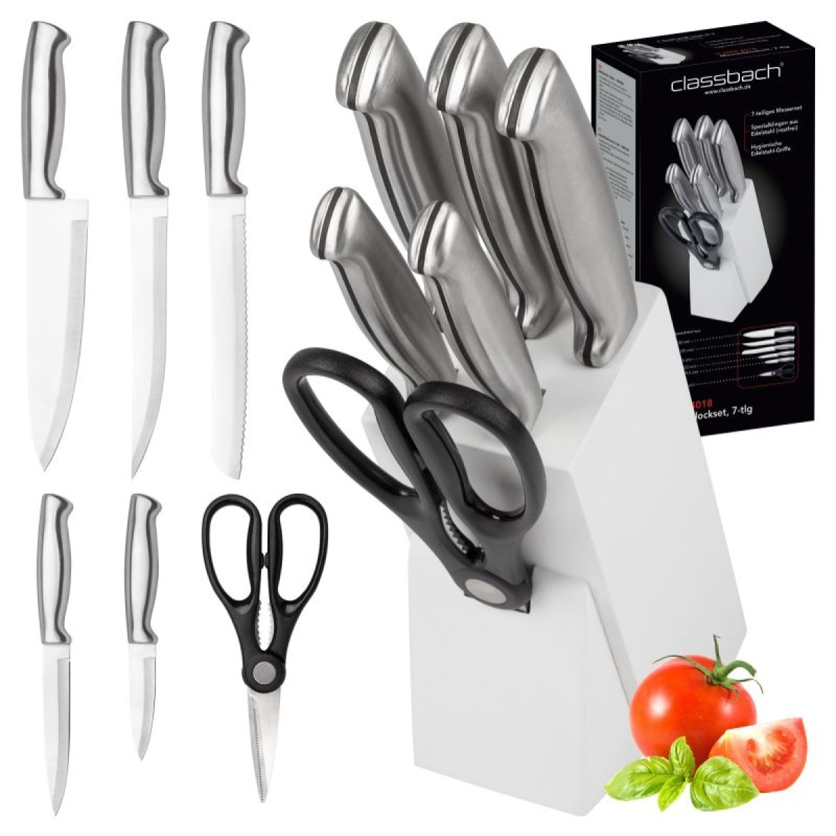 Set de couteaux avec support 7 pièces blanc Classbach C-MBS4018-Blanc