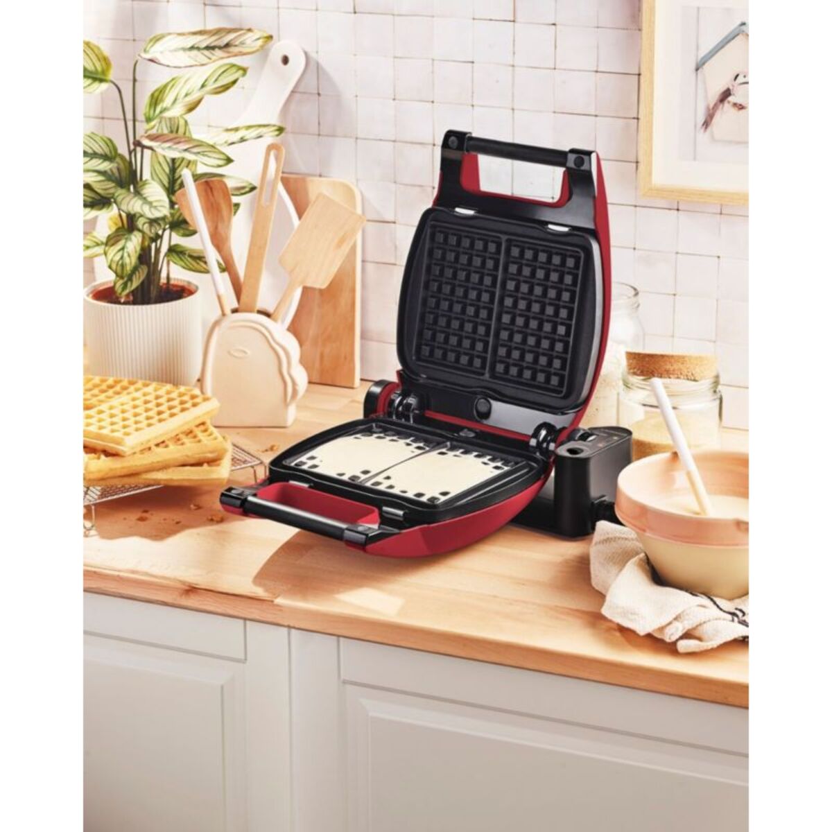 Croque, gaufrier, gaufrette LAGRANGE Premium Gaufres Rouge Mat - Spatule