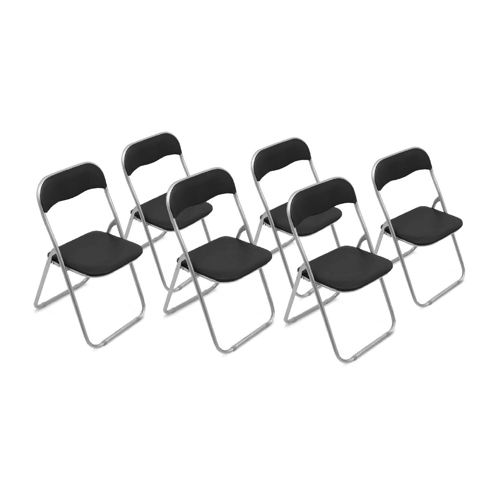 Set di 6 sedie pieghevoli Antenore, Poltrona salvaspazio, Sedia per ospiti, Seduta per riunioni in simil ecopelle, 43x47h80 cm, Nero