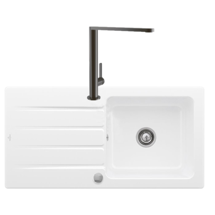 Evier 1 bac Architectura 60 vidage auto + Robinet de cuisine Finera Anthracite