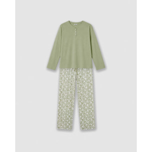 Pijama largo de algodón con escote pico telma verde