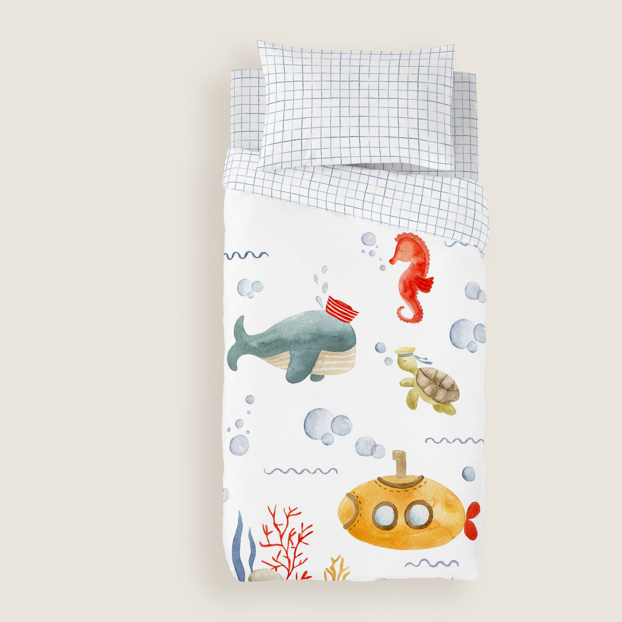 Cool Kids - Funda Nórdica Estampada - Reversible - Infantil - Cierre Solapa - 100% Algodón - Incluye 1 Funda de Almohada - Submarine