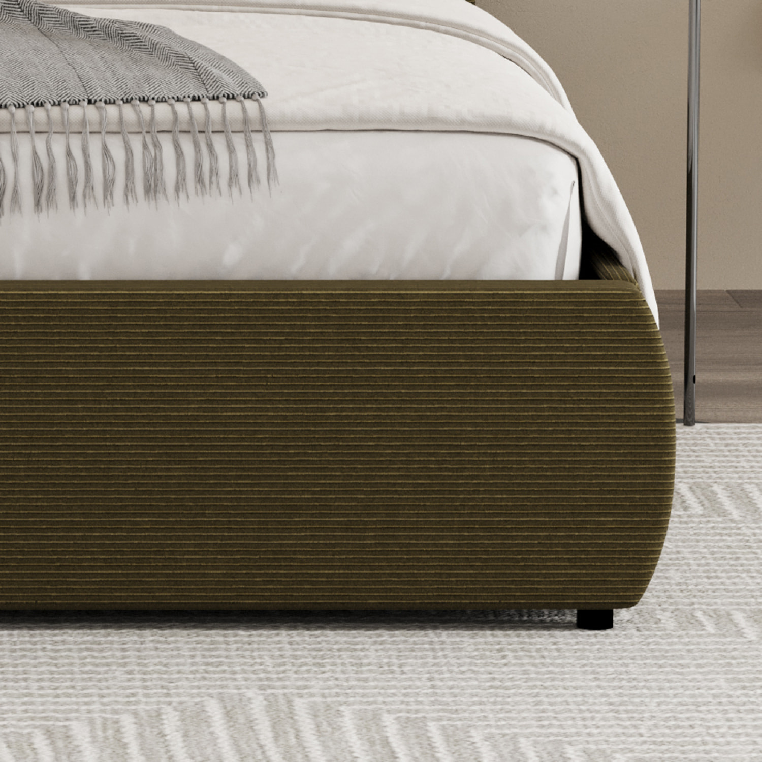 MILANO Lit coffre 160x200cm design arrondi velours côtelé vert