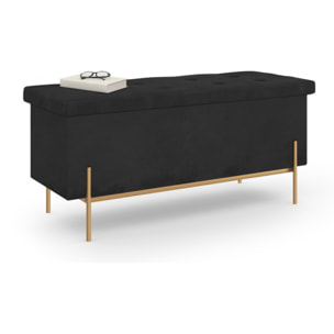 Banc coffre avec pieds dorés Loan en velours noir 100cm