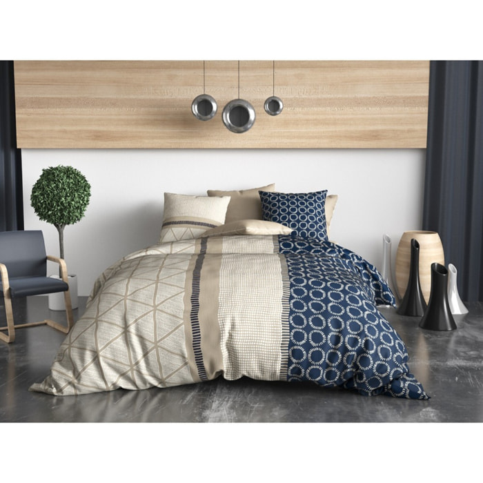 Parure housse de couette coton beige