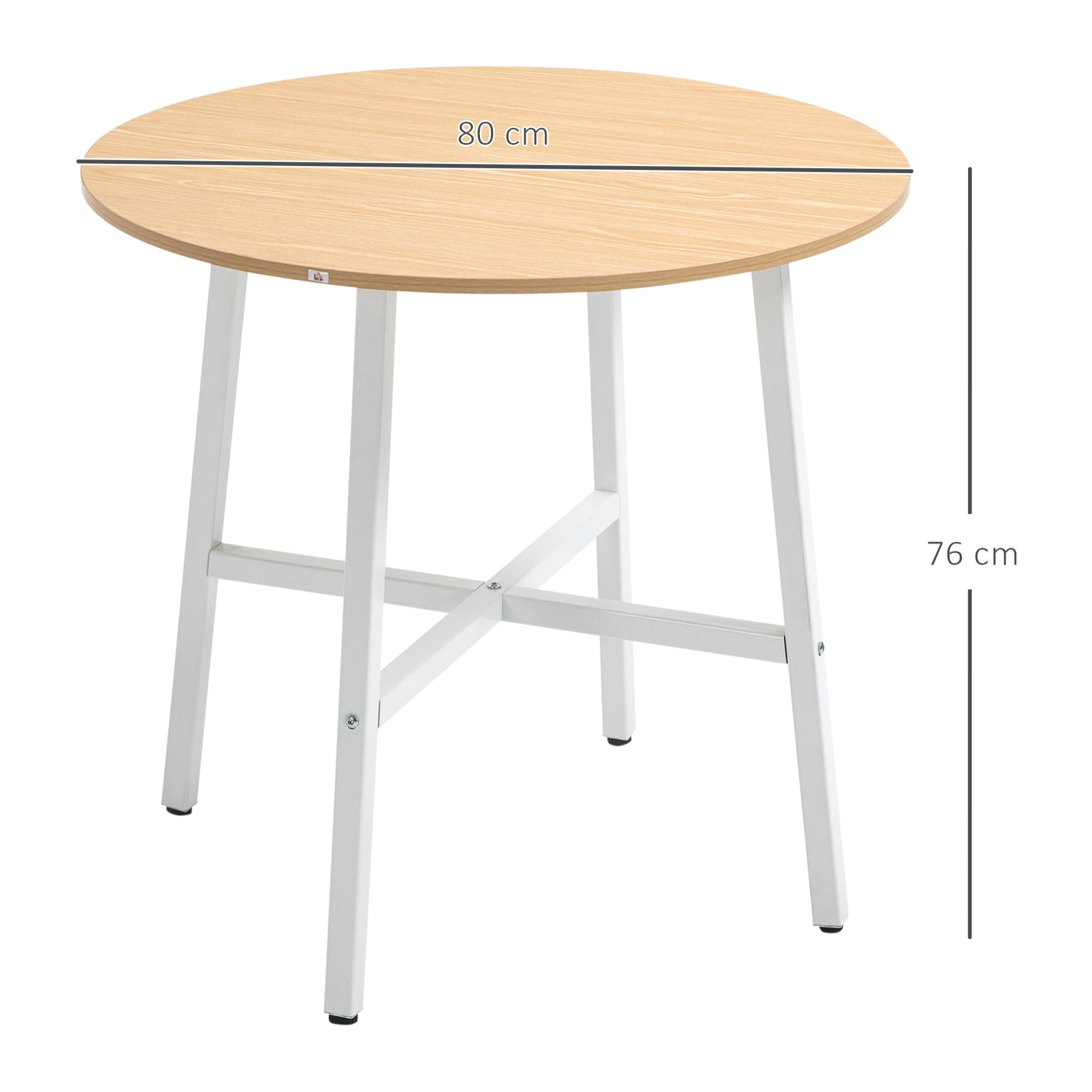 Mesa de Comedor Redonda para 4 Personas Mesa de Cocina Moderna con Patas de Acero para Salón Oficina Ø80x76 cm Natural y Blanco