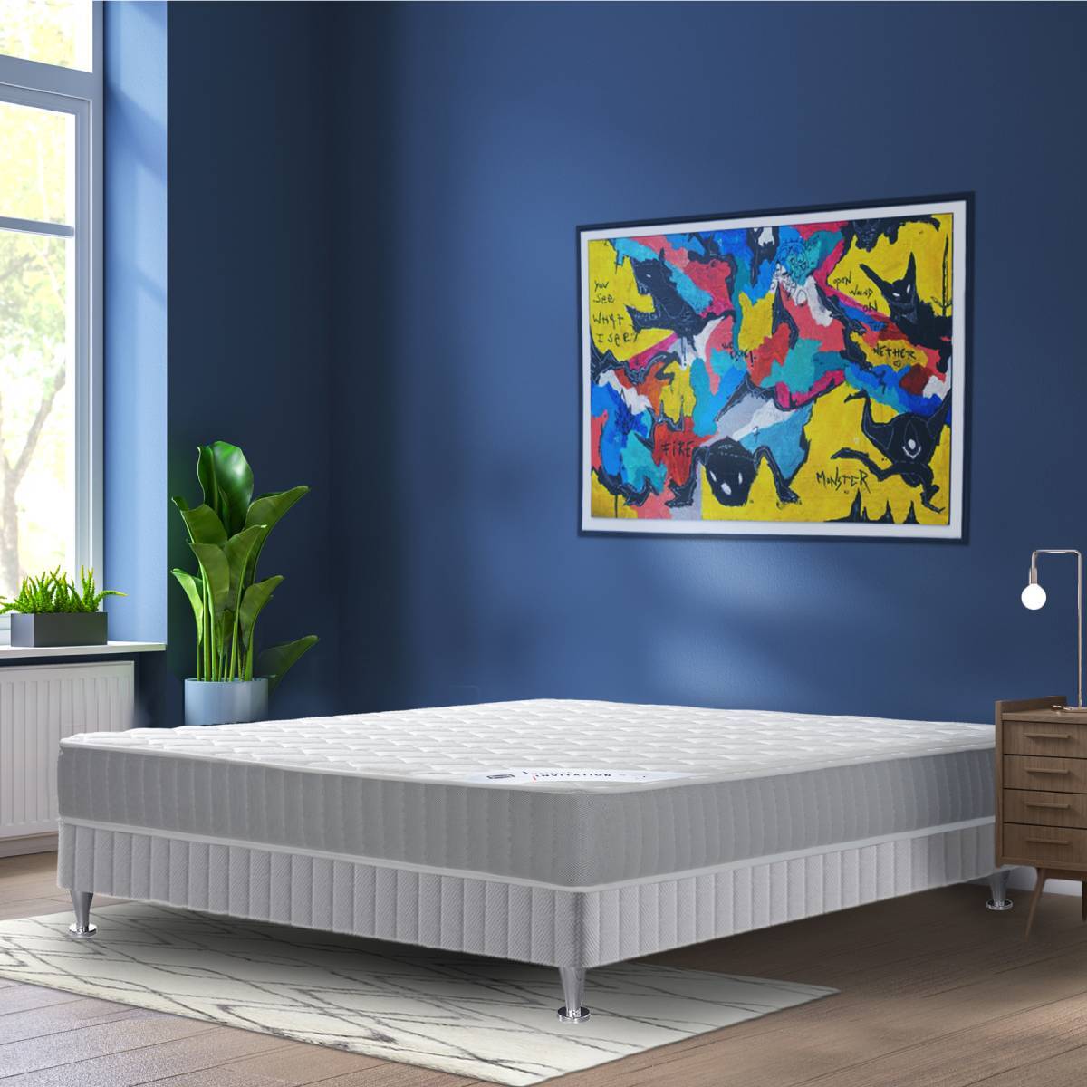 Ensemble matelas H23 ressort ensachés, ferme, sommier