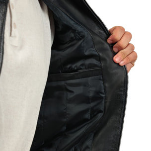 Giubbino in vera pelle di vitello foderato con trapunta invernale Blu-Slim Fit