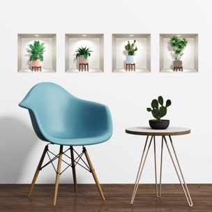 Stickers muraux 3D | Sticker Mural Autocollant effet 3D plantes et vases scandinaves - Stickers adhésifs 3D Chambre Salon Trompe l'oeil