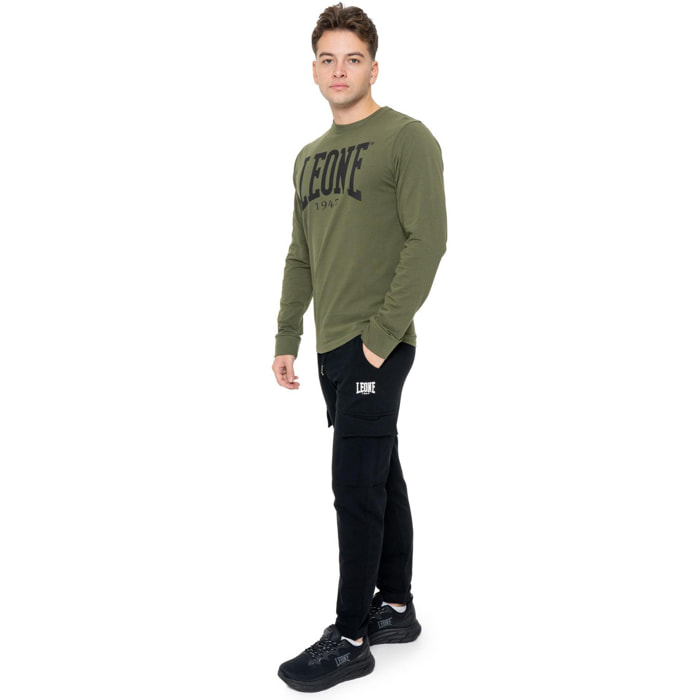 T-shirt da uomo in cotone elasticizzato a manica lunga con logo grande "Basic"