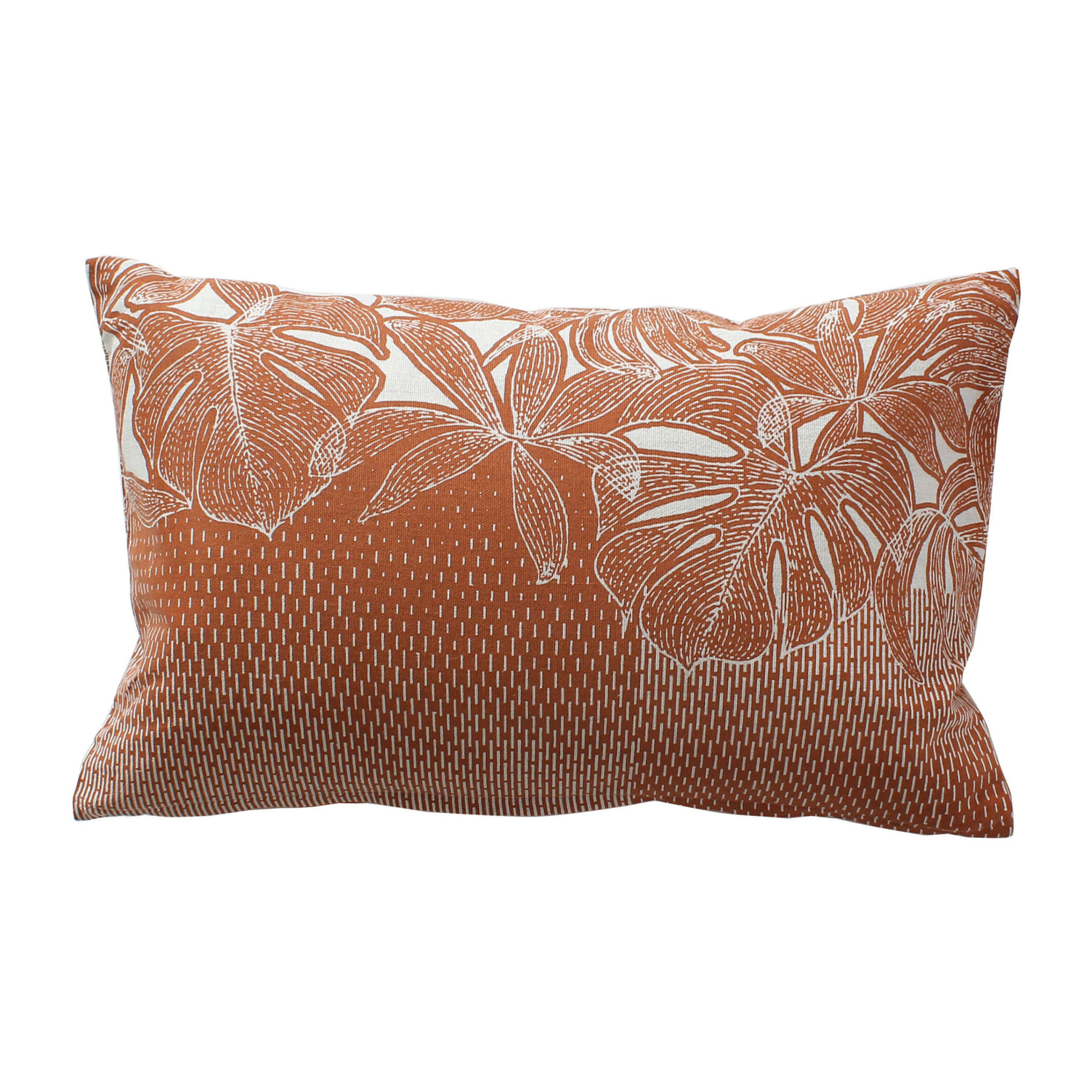 Coussin décoratif déhoussable motif feuillage tropical - Cuivre