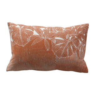 Coussin décoratif déhoussable motif feuillage tropical - Cuivre