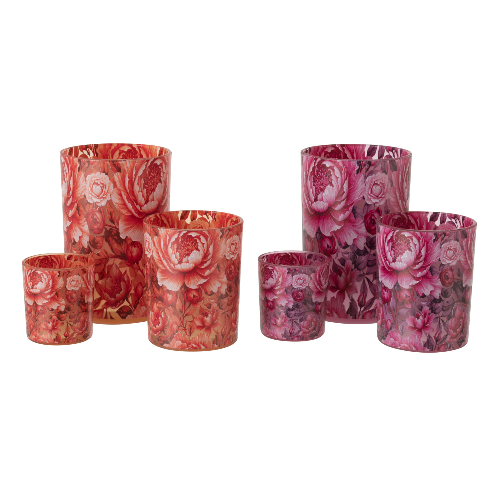 J-line Photophore Fleurs - verre - orange/rose - large - 2 pièces