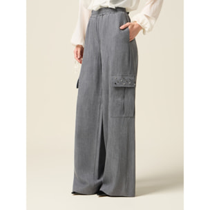 Oltre - Pantalones cargo de tencel con piedras - Gris