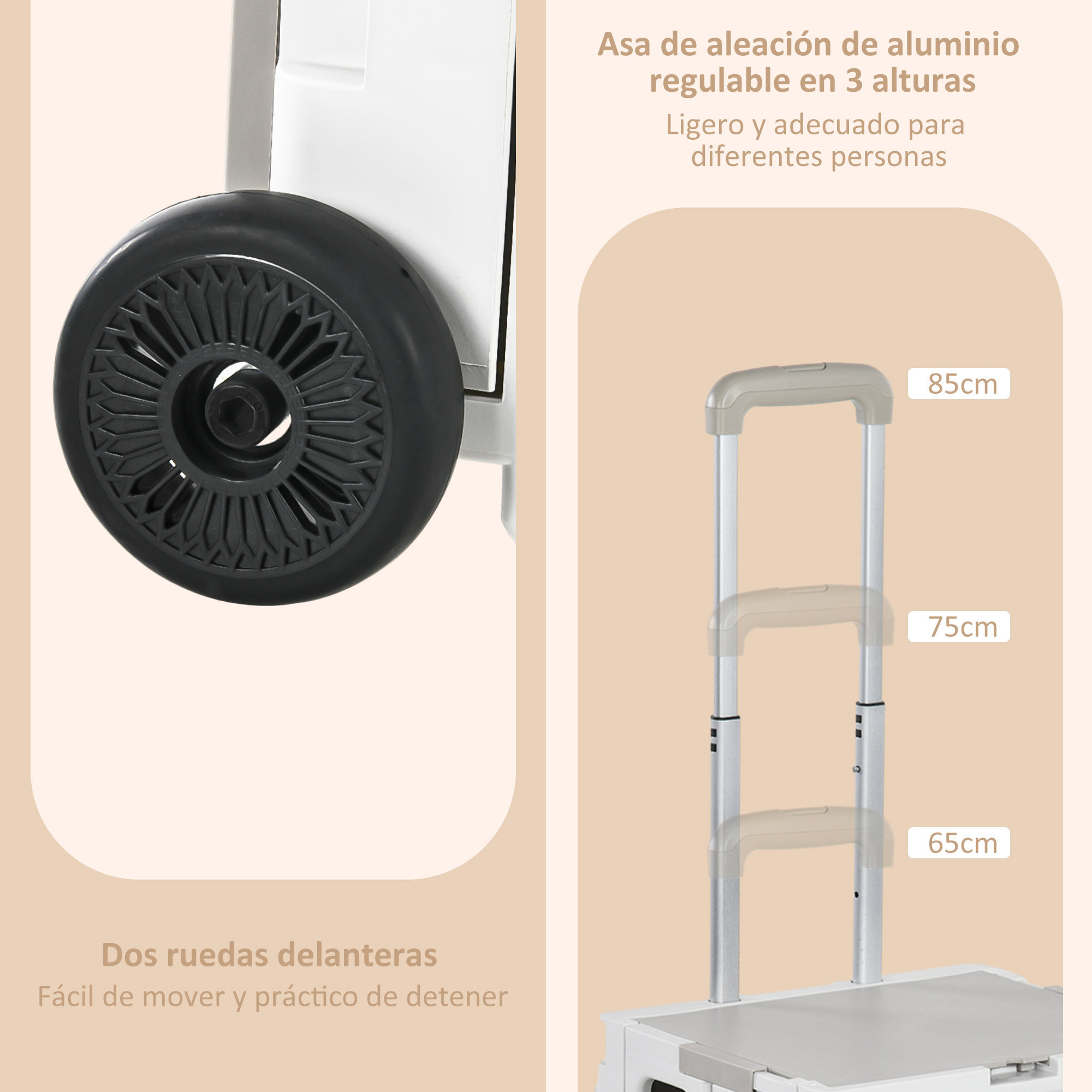 Carrito de la Compra Plegable Carrito para Supermercado con 2 Ruedas Longitud de Mango Ajustable Capacidad 32 Litros para Oficina Escuela Hogar