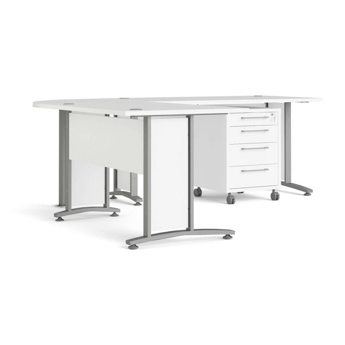 Scrivania Megh, Scrittoio multiuso, Tavolo per ufficio porta PC, Piano di lavoro, 230x200 h75 cm, Bianco e Grigio