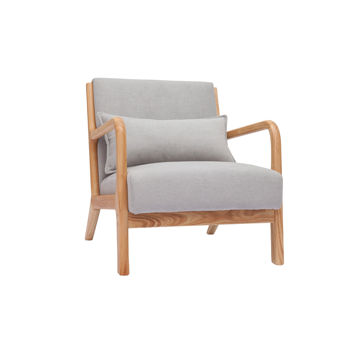 Fauteuil scandinave en tissu effet velours gris clair et bois clair massif DERRY