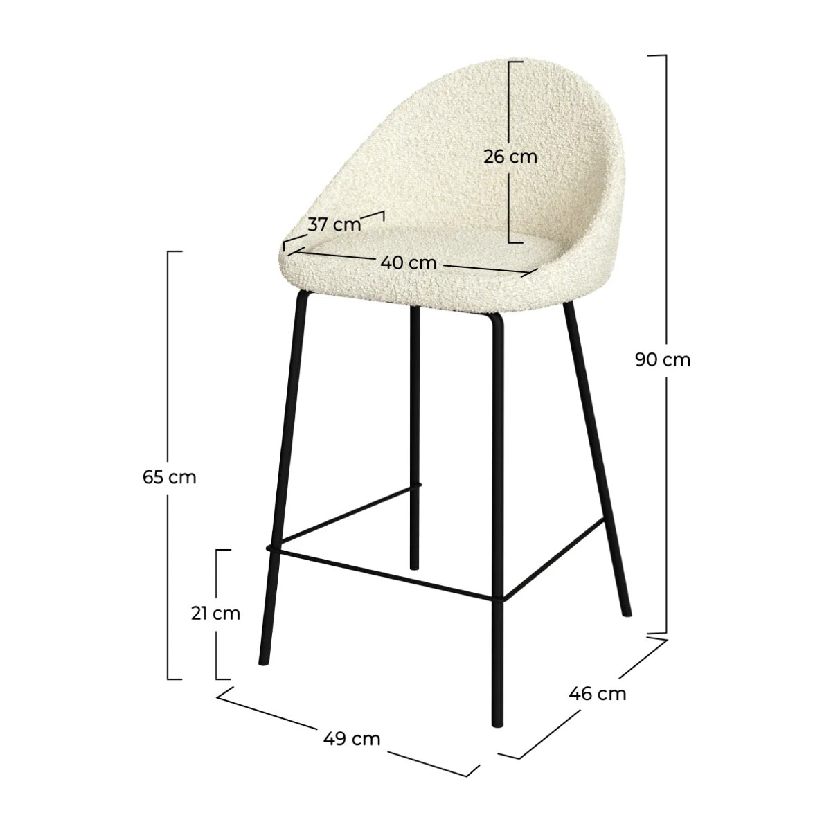 Lot de 2 chaises pour îlot central 65 cm en tissu bouclette blanc - Misty