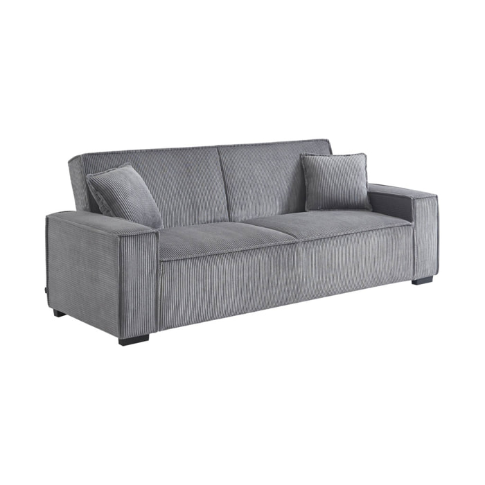 Canapé convertible 3 places gris clair velours côtelé L 231 x P 96.5 x H 80cm