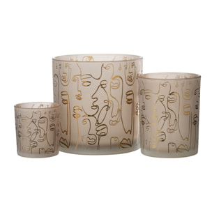 J-Line photophore Happy Faces - verre - beige - large